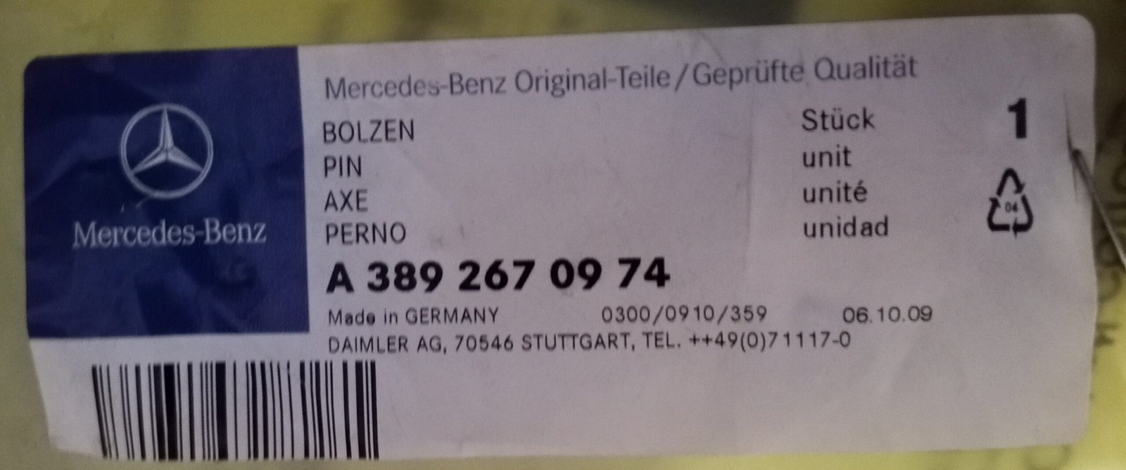 A3892670974 MERCEDES-BENZ PIN - Image 2